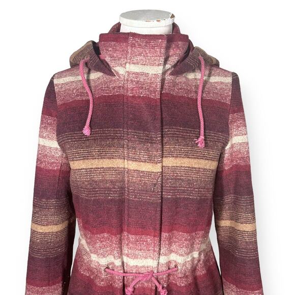 JACK BY BB DAKOTA Wool Blend Hooded Coat Zip Jacket Drawstring Ombre Red Small - Picture 5 of 16